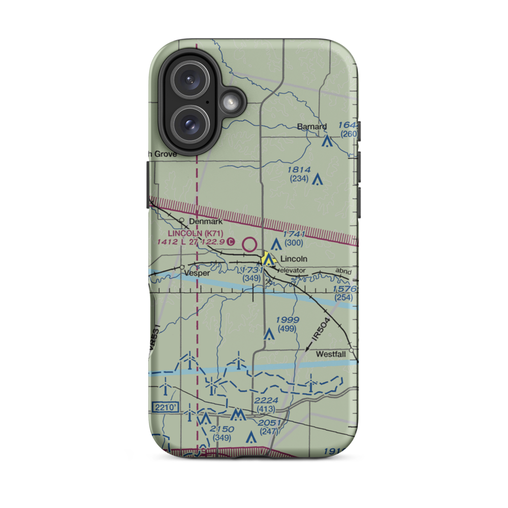 Lincoln Municipal Airport (K71) VFR Sectional  Tough iPhone Case iPhone 16 Plus model shown