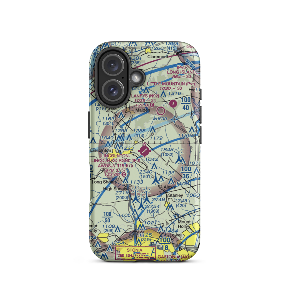Lincolnton Lincoln County Regional Airport (IPJ) VFR Sectional  Tough iPhone Case iPhone 16 model shown