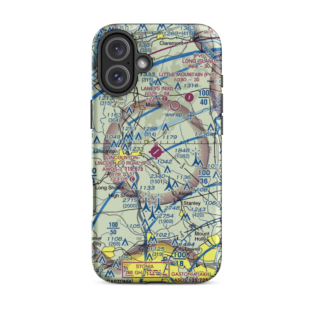 Lincolnton Lincoln County Regional Airport (IPJ) VFR Sectional  Tough iPhone Case iPhone 16 Plus model shown
