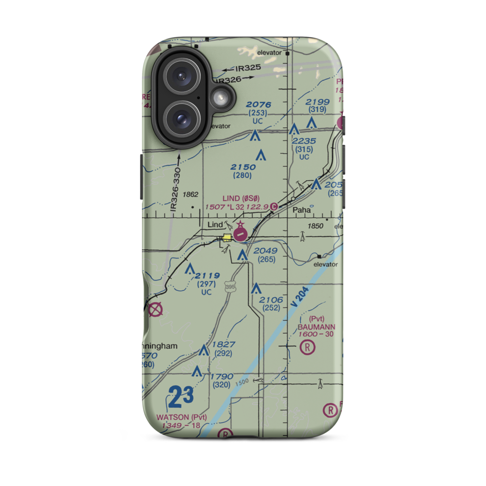 Lind Airport (0S0) VFR Sectional  Tough iPhone Case iPhone 16 Plus model shown
