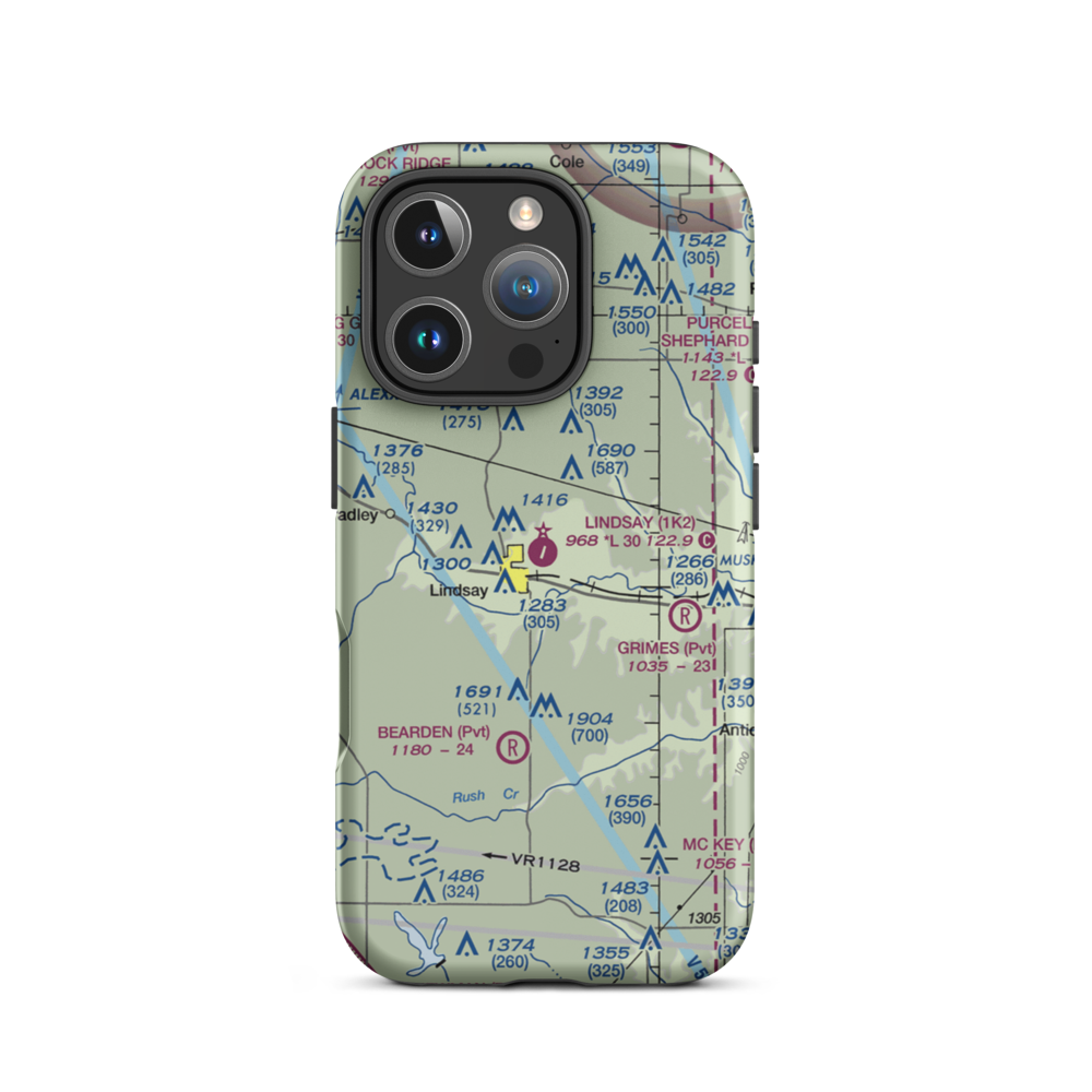 Lindsay Municipal Airport (1K2) VFR Sectional  Tough iPhone Case iPhone 16 Pro model shown