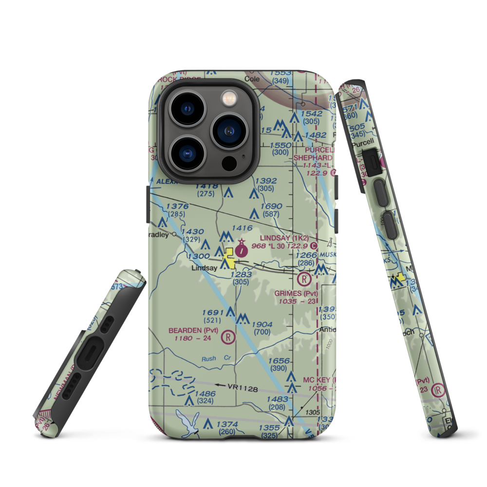 Lindsay Municipal Airport (1K2) VFR Sectional  Tough iPhone Case iPhone 13 Pro model shown
