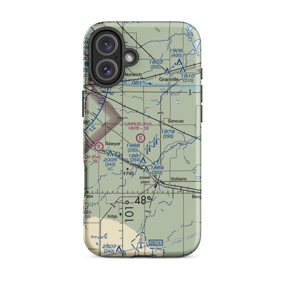 Linrud Airstrip (NA13) VFR Sectional  Tough iPhone Case iPhone 16 Plus model shown