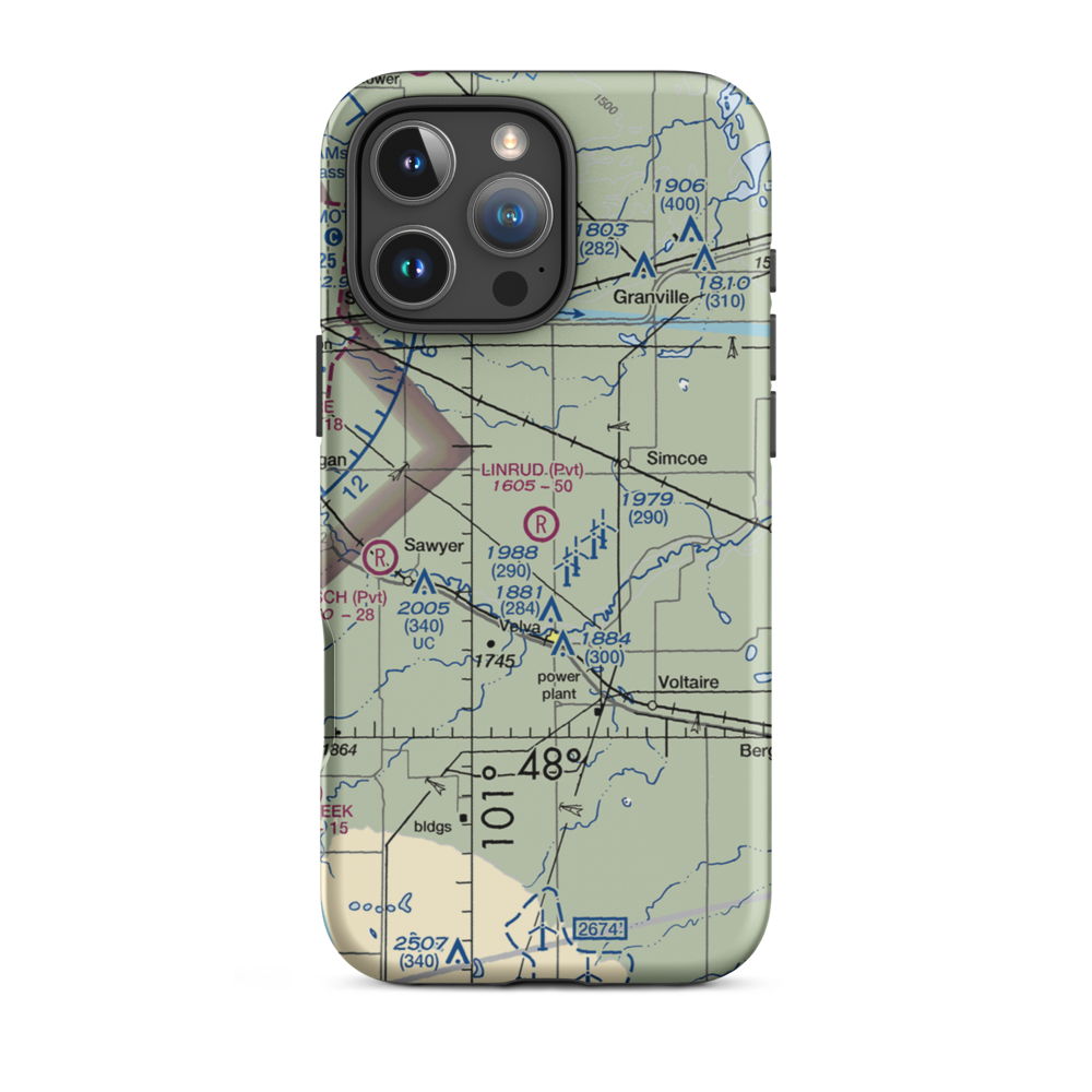 Linrud Airstrip (NA13) VFR Sectional  Tough iPhone Case iPhone 16 Pro Max model shown
