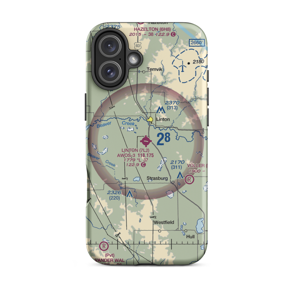 Linton Municipal Airport (7L2) VFR Sectional  Tough iPhone Case iPhone 16 Plus model shown