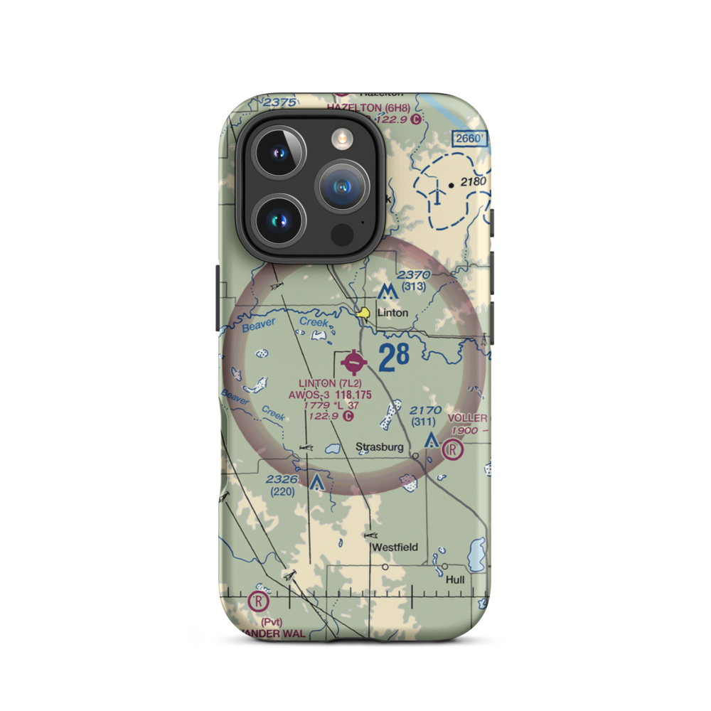 Linton Municipal Airport (7L2) VFR Sectional  Tough iPhone Case iPhone 16 Pro model shown