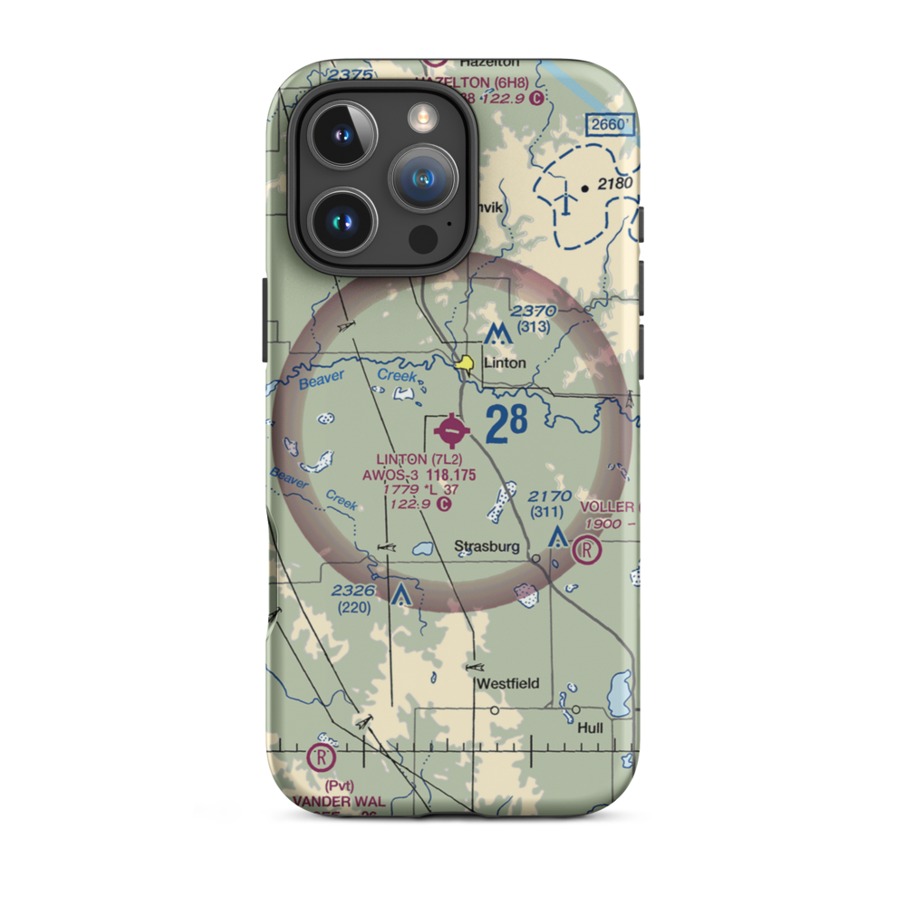 Linton Municipal Airport (7L2) VFR Sectional  Tough iPhone Case iPhone 16 Pro Max model shown