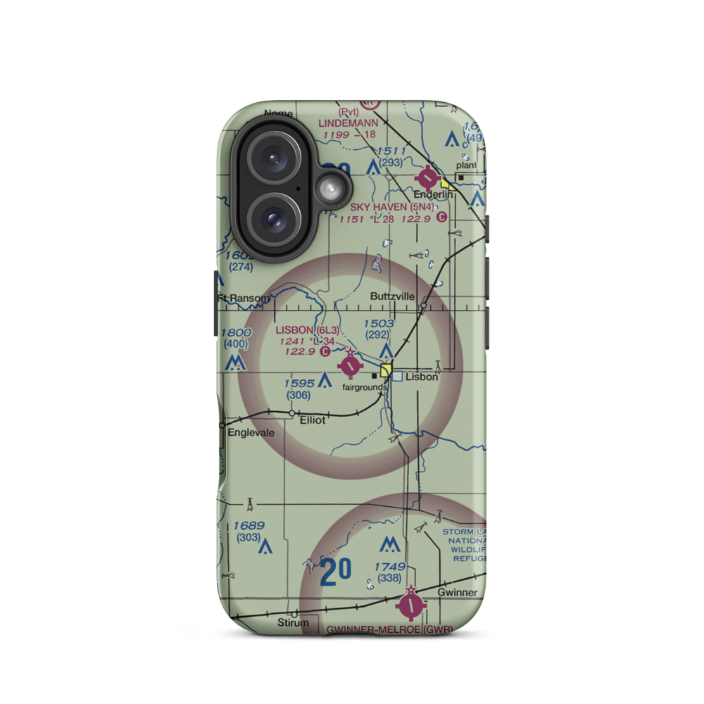 Lisbon Municipal Airport (6L3) VFR Sectional  Tough iPhone Case iPhone 16 model shown