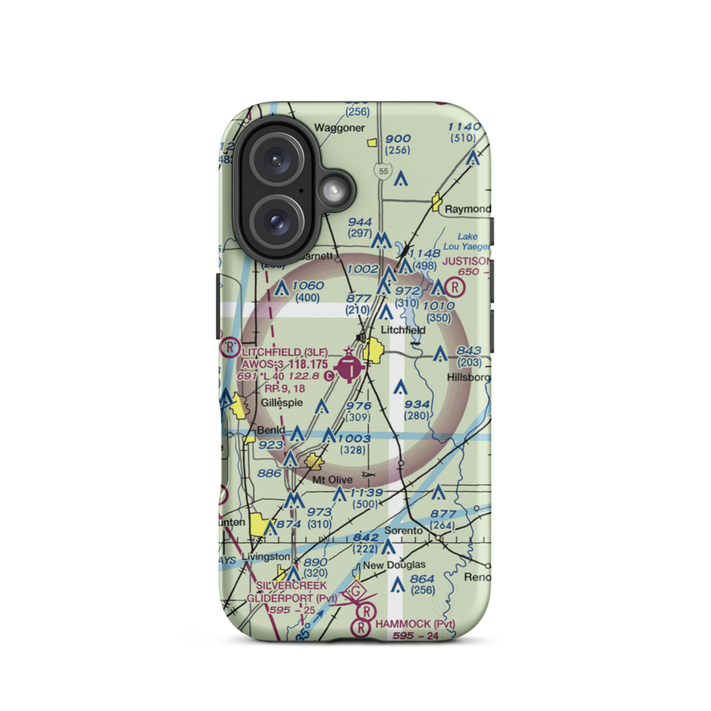 Litchfield Municipal Airport (3LF) VFR Sectional  Tough iPhone Case iPhone 16 model shown