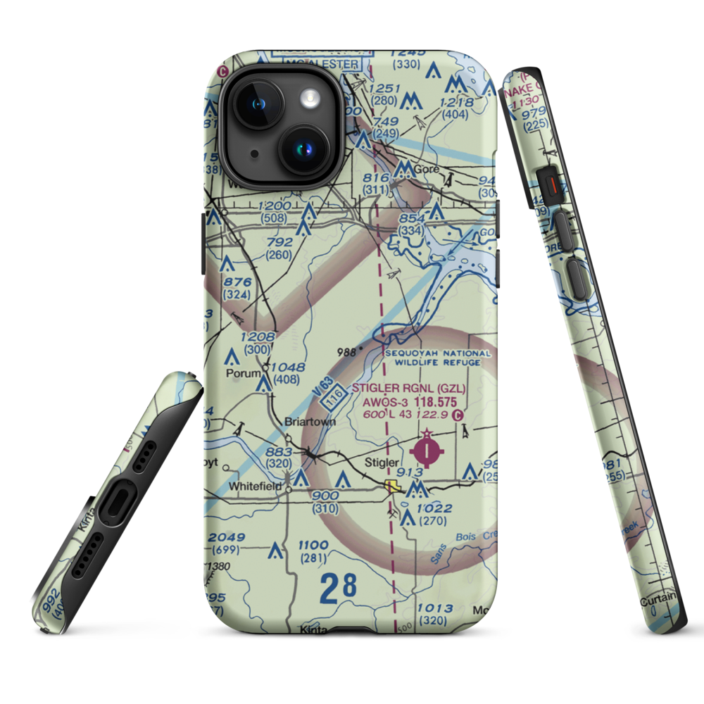 Little River Ranch Airport (79OK) VFR Sectional  Tough iPhone Case iPhone 15 Plus model shown