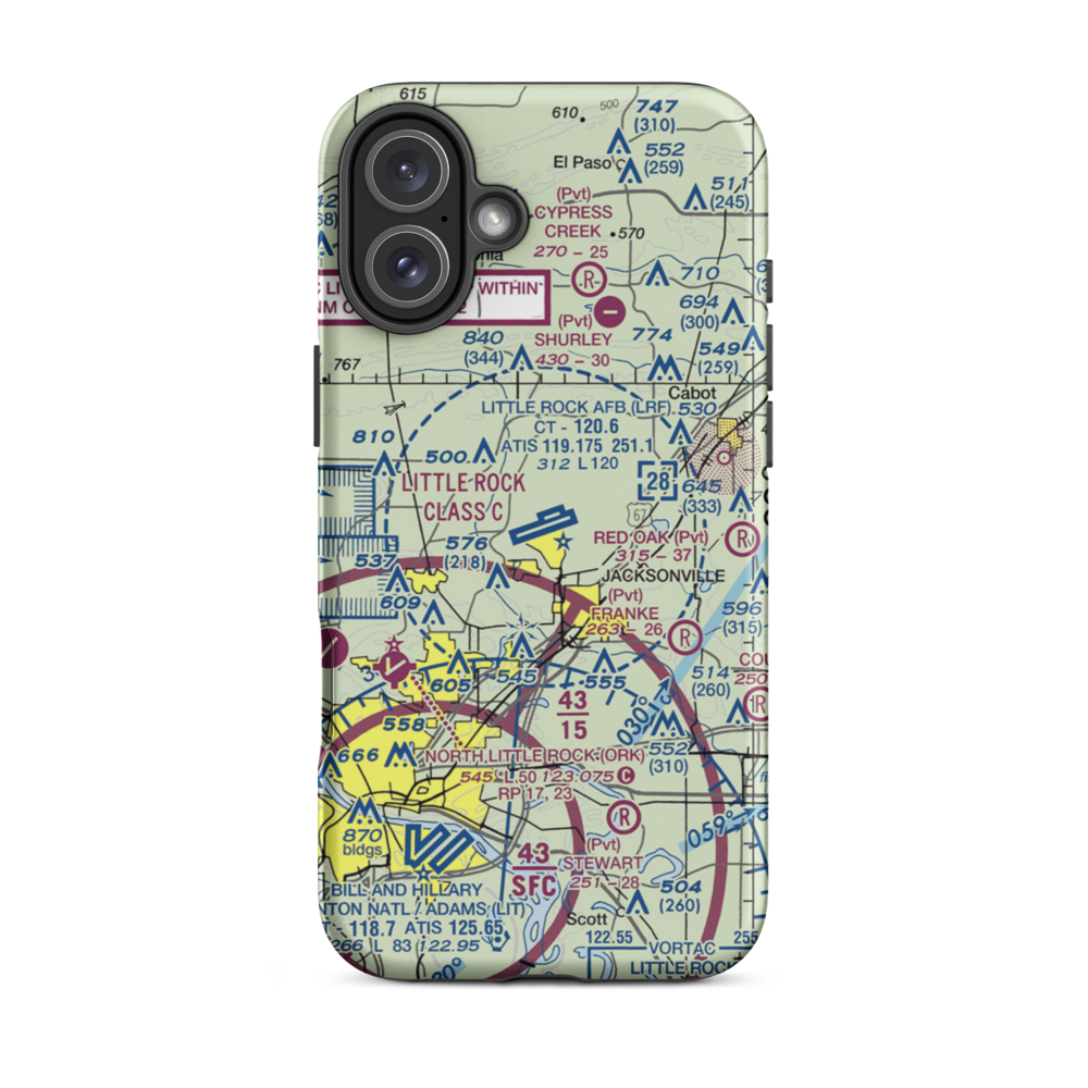 Little Rock Air Force Base (LRF) VFR Sectional  Tough iPhone Case iPhone 16 Plus model shown