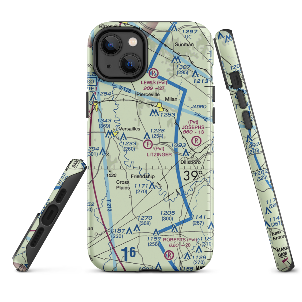 Litzinger Ultralightport (IG04) VFR Sectional  Tough iPhone Case iPhone 14 Plus model shown