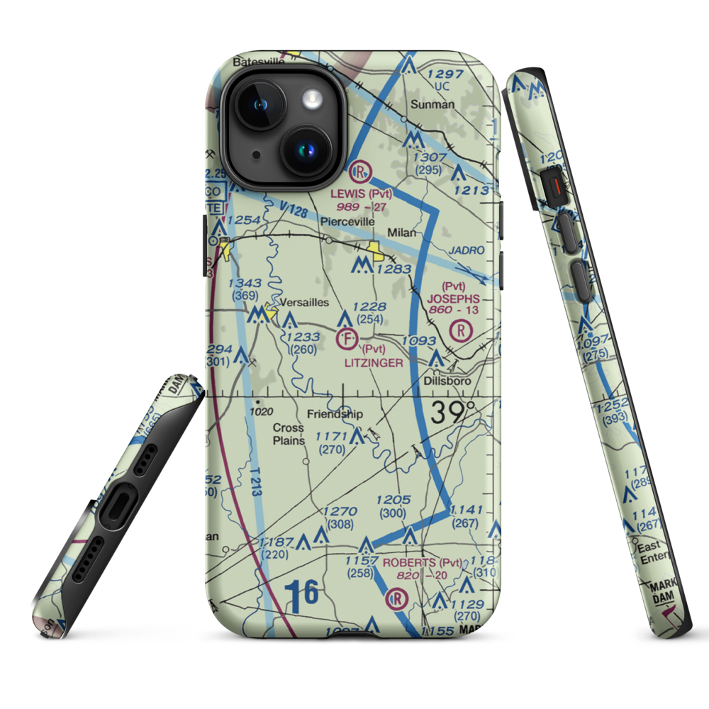 Litzinger Ultralightport (IG04) VFR Sectional  Tough iPhone Case iPhone 15 Plus model shown