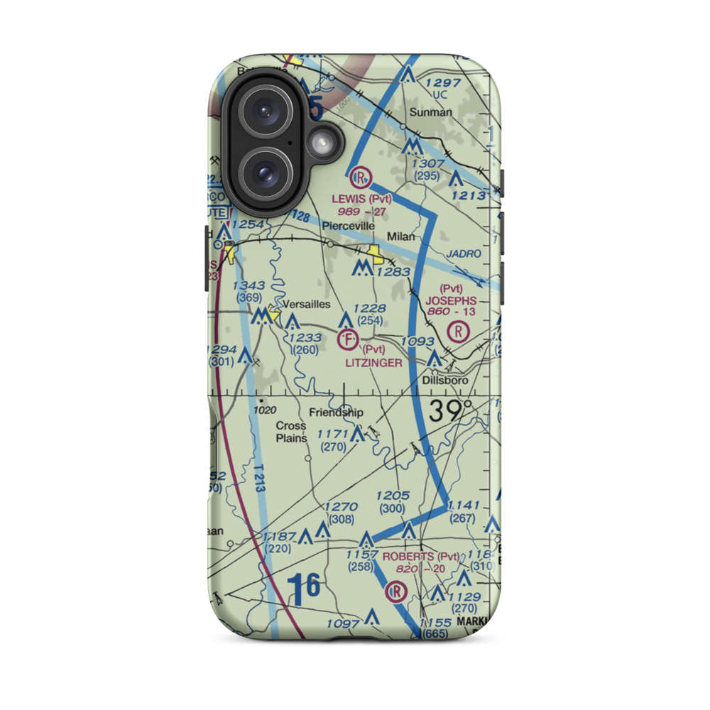 Litzinger Ultralightport (IG04) VFR Sectional  Tough iPhone Case iPhone 16 Plus model shown