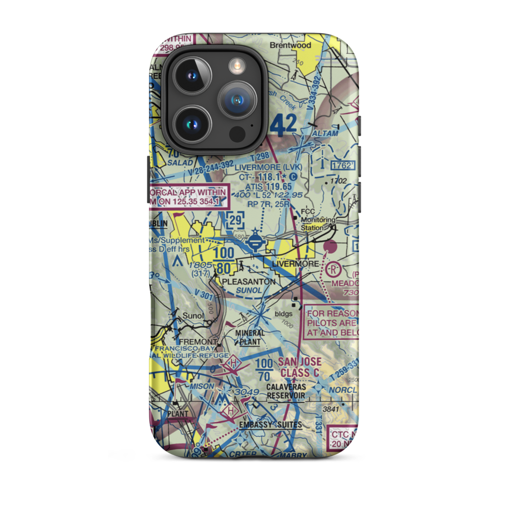 Livermore Municipal Airport (LVK) VFR Sectional  Tough iPhone Case iPhone 16 Pro Max model shown