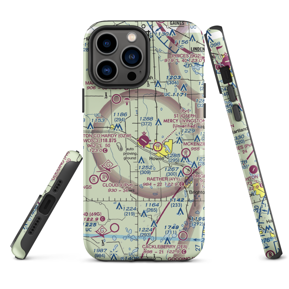 Livingston County Spencer J. Hardy Airport (OZW) VFR Sectional  Tough iPhone Case iPhone 13 Pro Max model shown