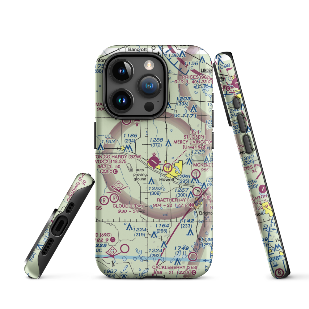 Livingston County Spencer J. Hardy Airport (OZW) VFR Sectional  Tough iPhone Case iPhone 15 Pro model shown