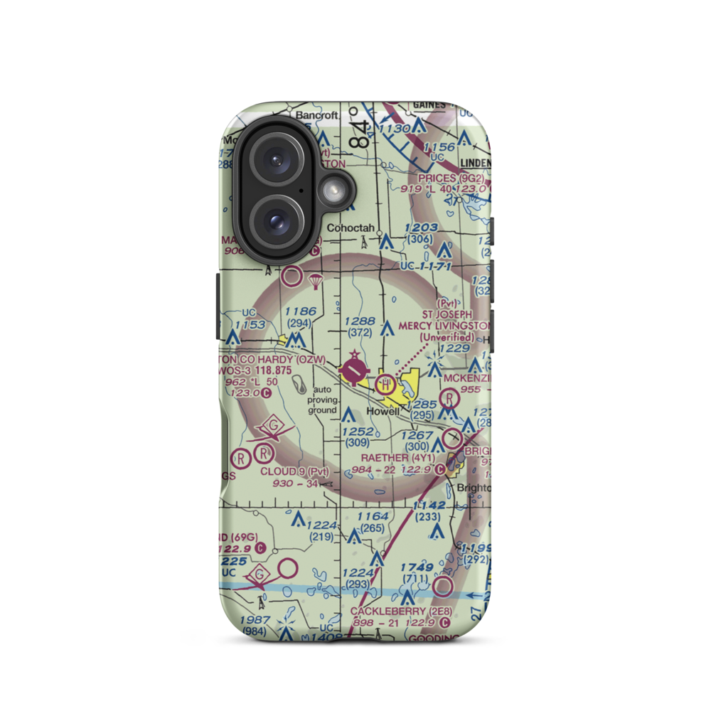 Livingston County Spencer J. Hardy Airport (OZW) VFR Sectional  Tough iPhone Case iPhone 16 model shown