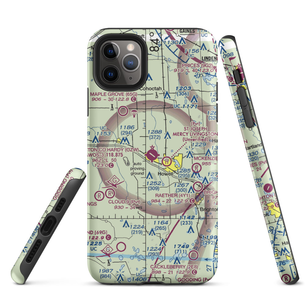 Livingston County Spencer J. Hardy Airport (OZW) VFR Sectional  Tough iPhone Case iPhone 11 Pro Max model shown