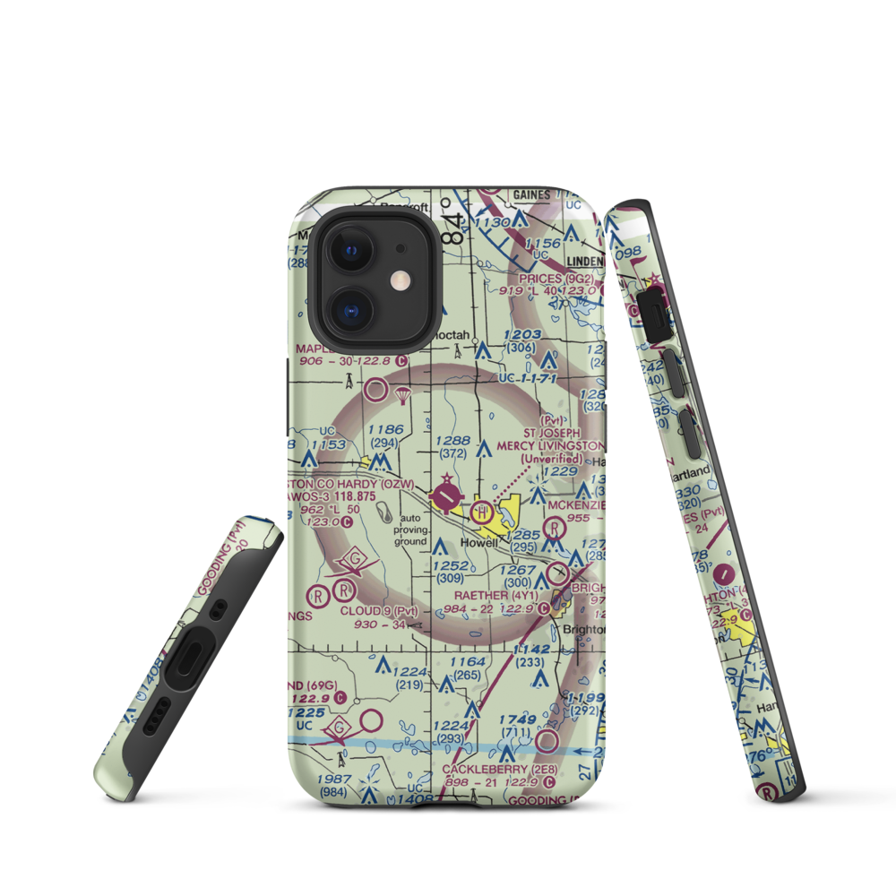 Livingston County Spencer J. Hardy Airport (OZW) VFR Sectional  Tough iPhone Case iPhone 12 mini model shown