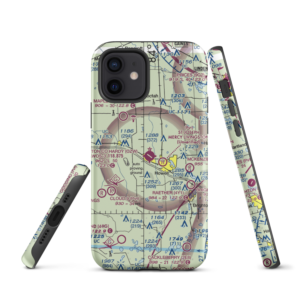 Livingston County Spencer J. Hardy Airport (OZW) VFR Sectional  Tough iPhone Case iPhone 12 model shown
