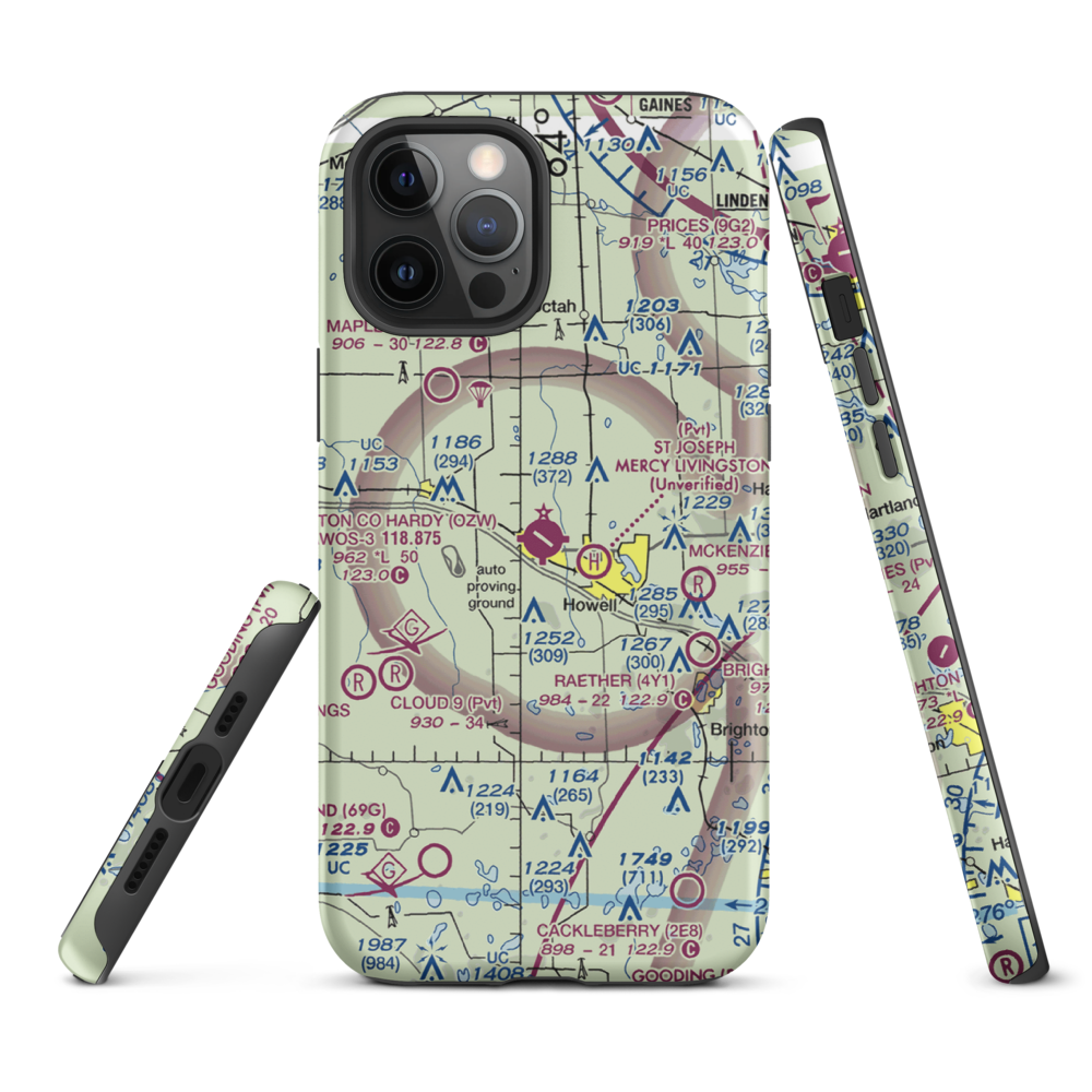 Livingston County Spencer J. Hardy Airport (OZW) VFR Sectional  Tough iPhone Case iPhone 12 Pro Max model shown