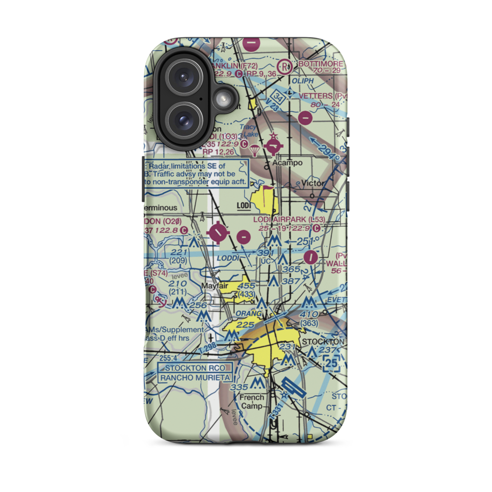 Lodi Airpark (L53) VFR Sectional  Tough iPhone Case iPhone 16 Plus model shown