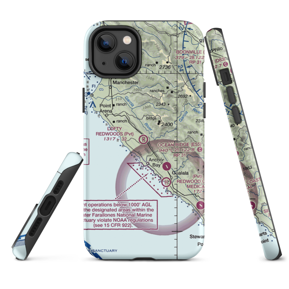 Lofty Redwoods Airport (53CL) VFR Sectional  Tough iPhone Case iPhone 14 Plus model shown