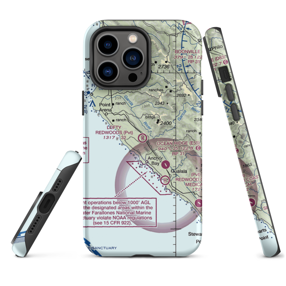 Lofty Redwoods Airport (53CL) VFR Sectional  Tough iPhone Case iPhone 14 Pro Max model shown