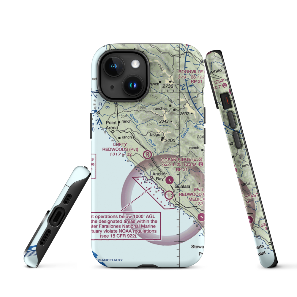 Lofty Redwoods Airport (53CL) VFR Sectional  Tough iPhone Case iPhone 15 model shown