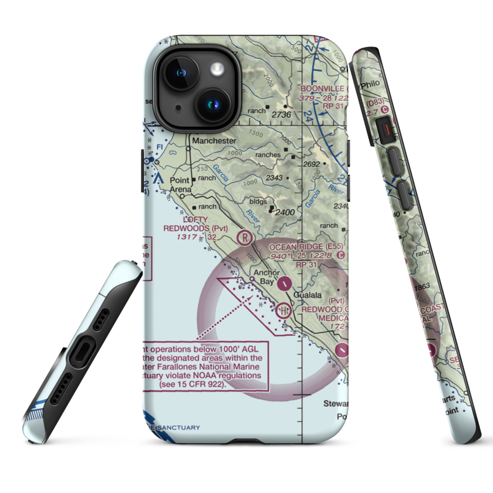 Lofty Redwoods Airport (53CL) VFR Sectional  Tough iPhone Case iPhone 15 Plus model shown