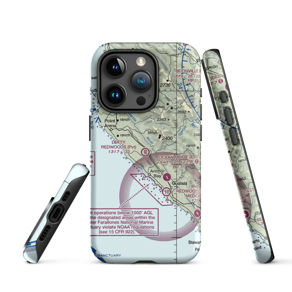 Lofty Redwoods Airport (53CL) VFR Sectional  Tough iPhone Case iPhone 15 Pro model shown