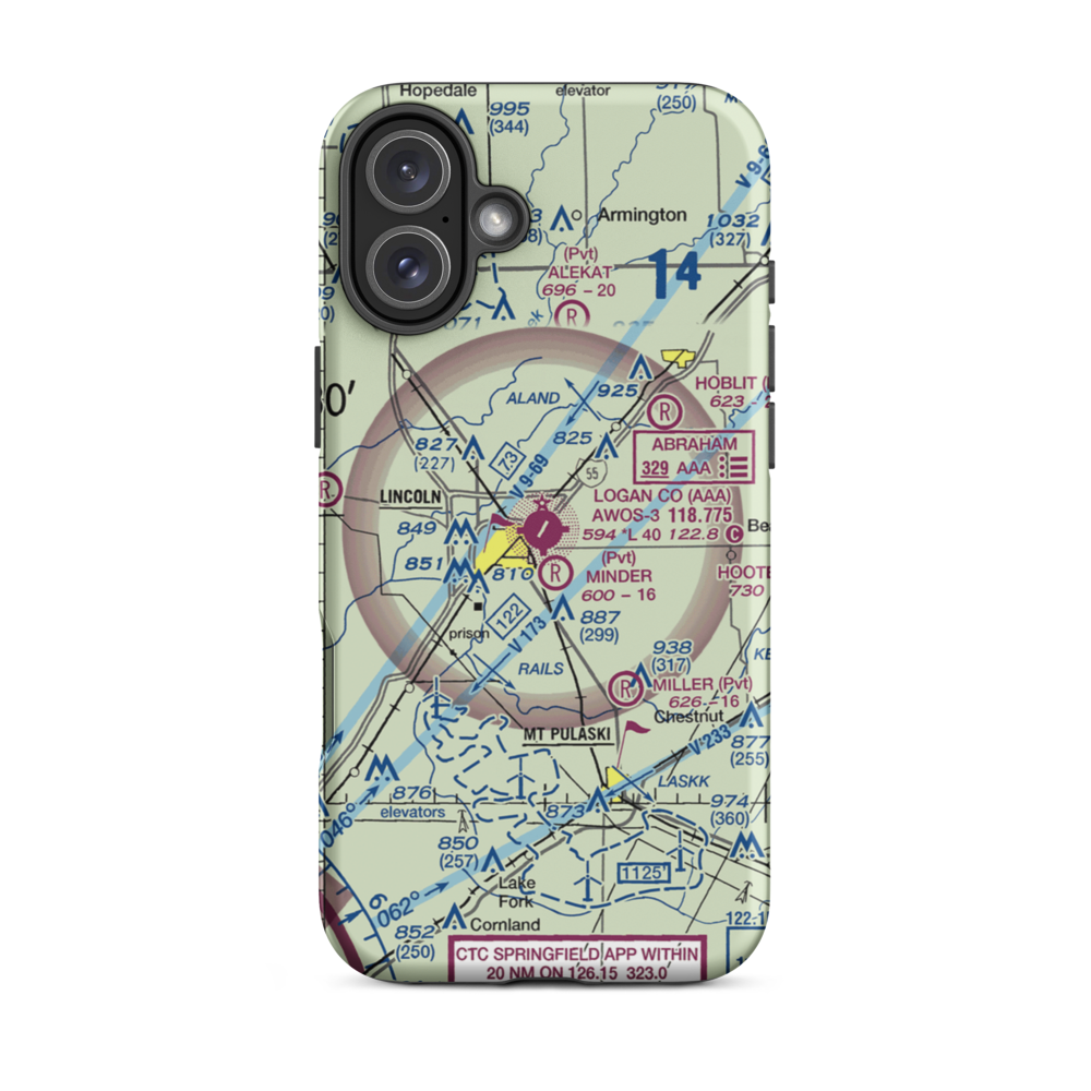 Logan County Airport (AAA) VFR Sectional  Tough iPhone Case iPhone 16 Plus model shown