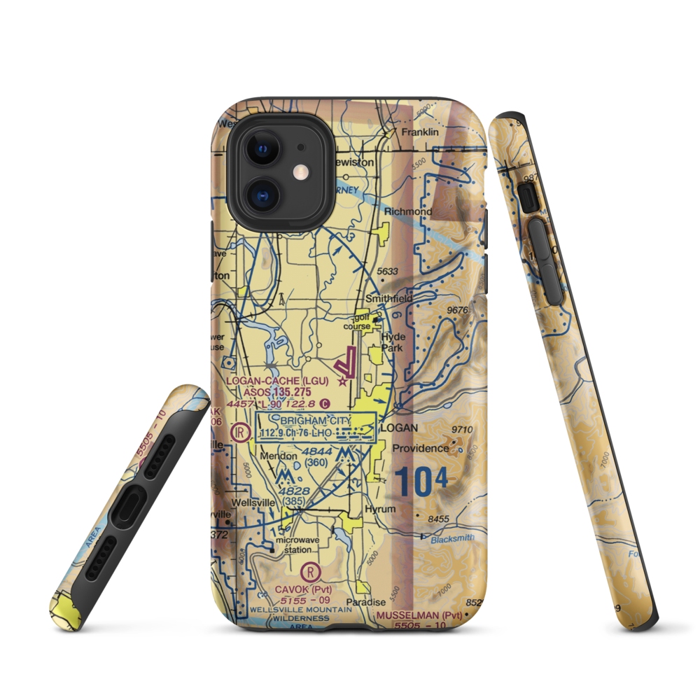 Logan-Cache Airport (LGU) VFR Sectional  Tough iPhone Case iPhone 11 model shown