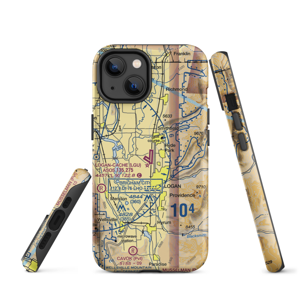 Logan-Cache Airport (LGU) VFR Sectional  Tough iPhone Case iPhone 14 model shown