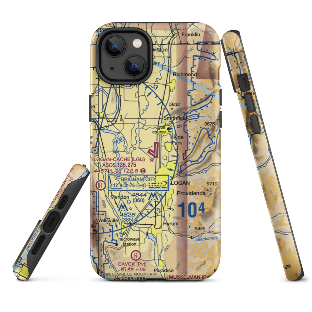 Logan-Cache Airport (LGU) VFR Sectional  Tough iPhone Case iPhone 14 Plus model shown