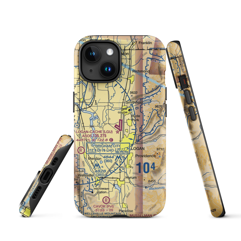 Logan-Cache Airport (LGU) VFR Sectional  Tough iPhone Case iPhone 15 model shown
