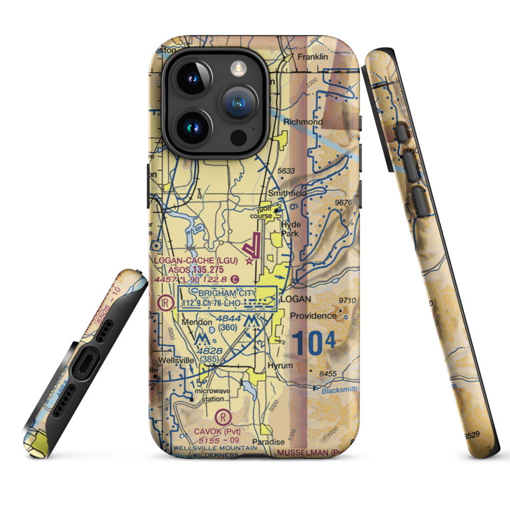 Logan-Cache Airport (LGU) VFR Sectional  Tough iPhone Case iPhone 15 Pro Max model shown
