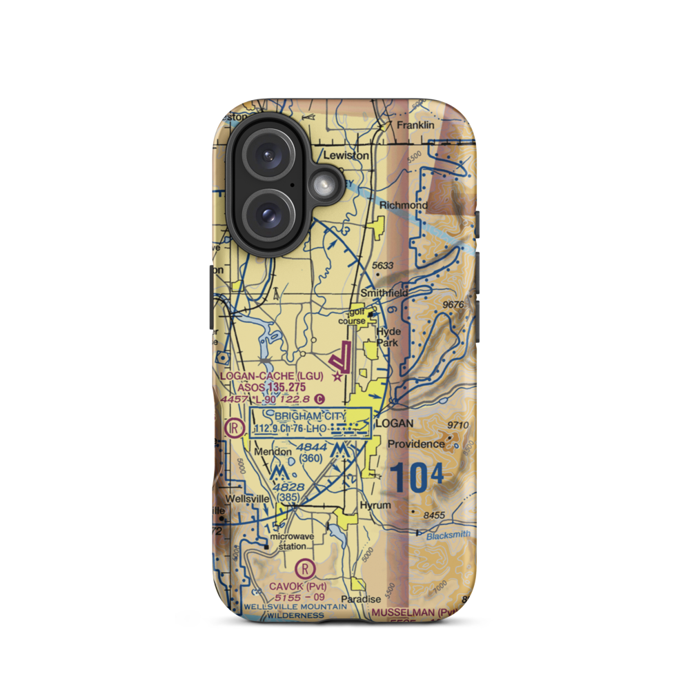 Logan-Cache Airport (LGU) VFR Sectional  Tough iPhone Case iPhone 16 model shown