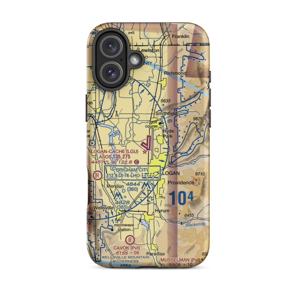 Logan-Cache Airport (LGU) VFR Sectional  Tough iPhone Case iPhone 16 Plus model shown