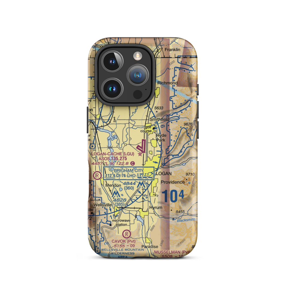Logan-Cache Airport (LGU) VFR Sectional  Tough iPhone Case iPhone 16 Pro model shown