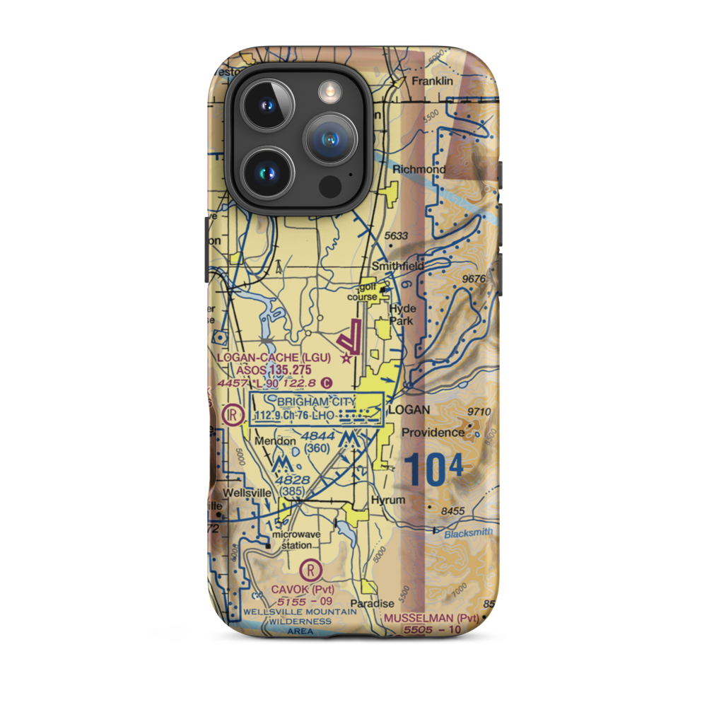 Logan-Cache Airport (LGU) VFR Sectional  Tough iPhone Case iPhone 16 Pro Max model shown