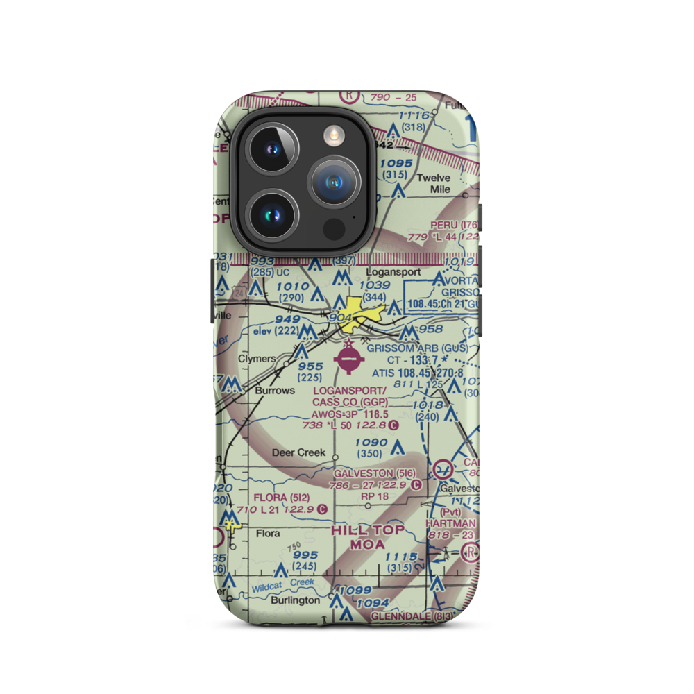 Logansport Cass County Airport (GGP) VFR Sectional  Tough iPhone Case iPhone 16 Pro model shown