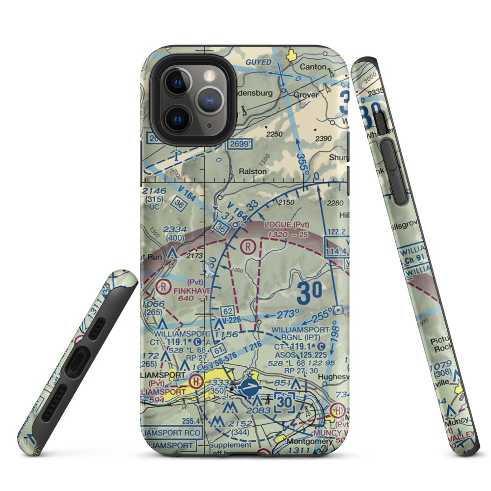 Logue Airport (PA45) VFR Sectional  Tough iPhone Case iPhone 11 Pro Max model shown