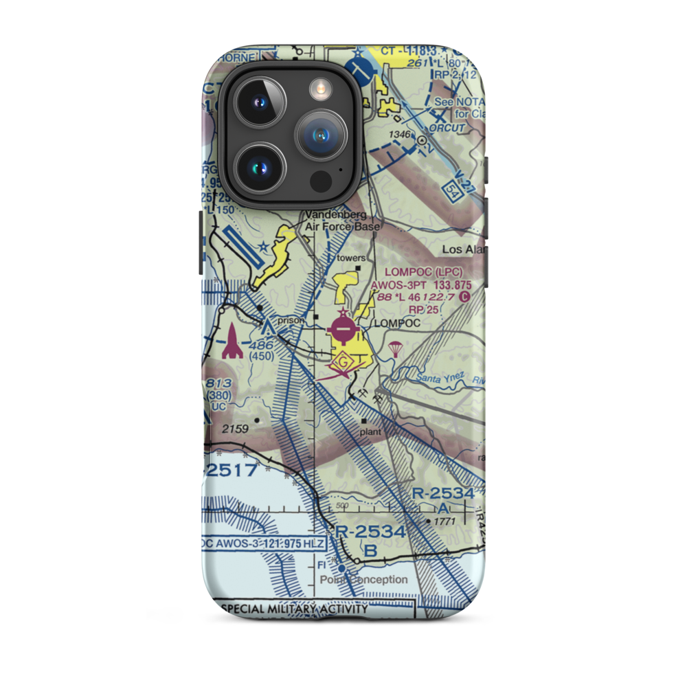 Lompoc Airport (LPC) VFR Sectional  Tough iPhone Case iPhone 16 Pro Max model shown