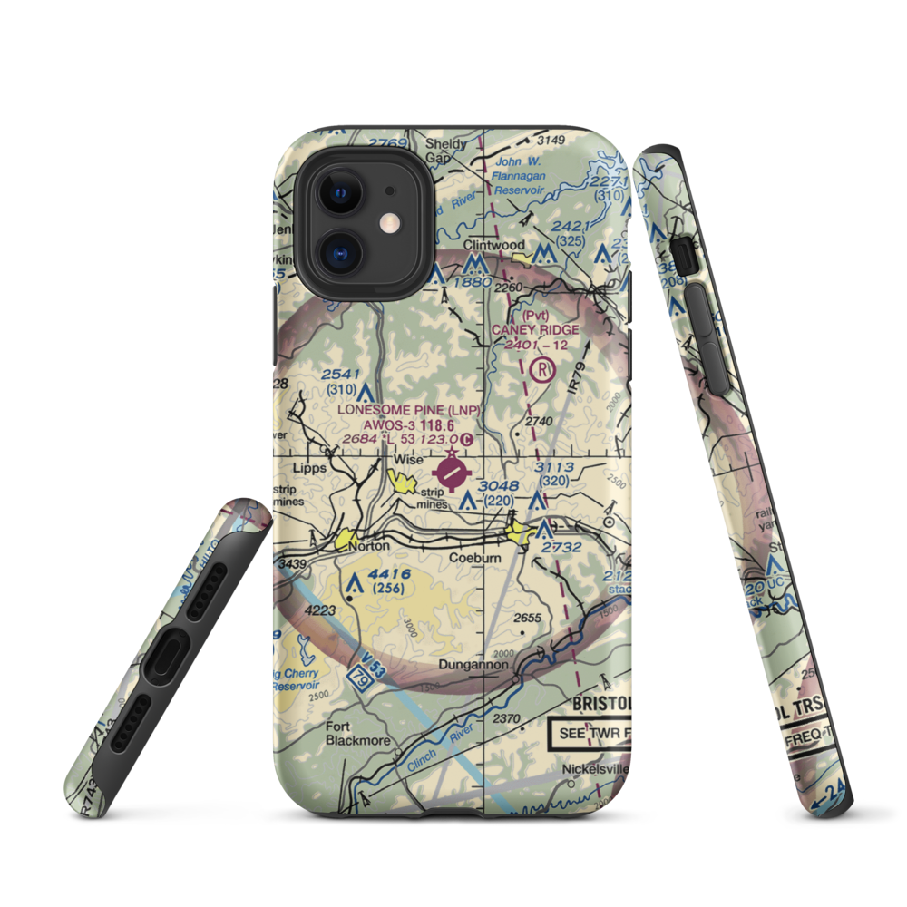 Lonesome Pine Airport (LNP) VFR Sectional  Tough iPhone Case iPhone 11 model shown