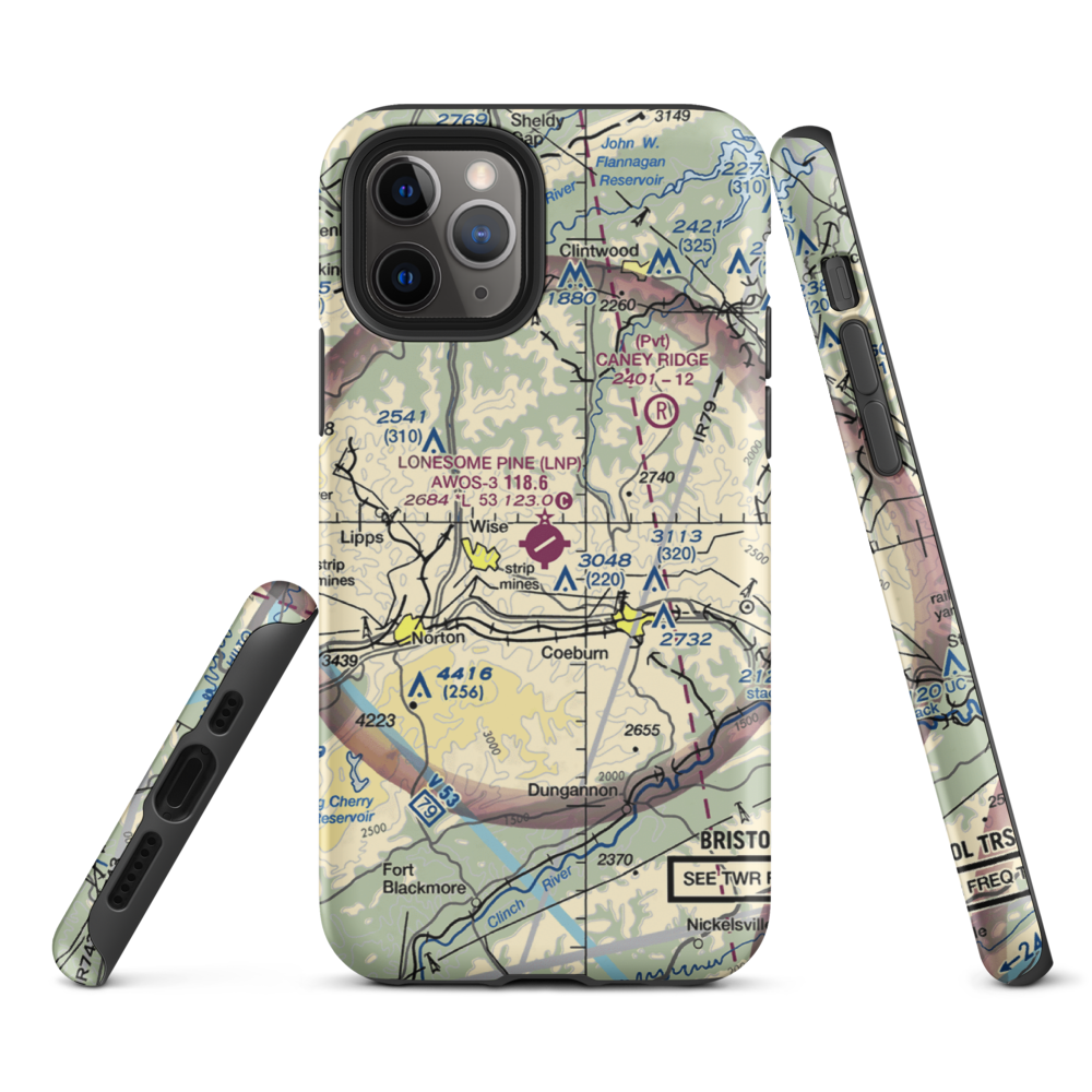 Lonesome Pine Airport (LNP) VFR Sectional  Tough iPhone Case iPhone 11 Pro model shown
