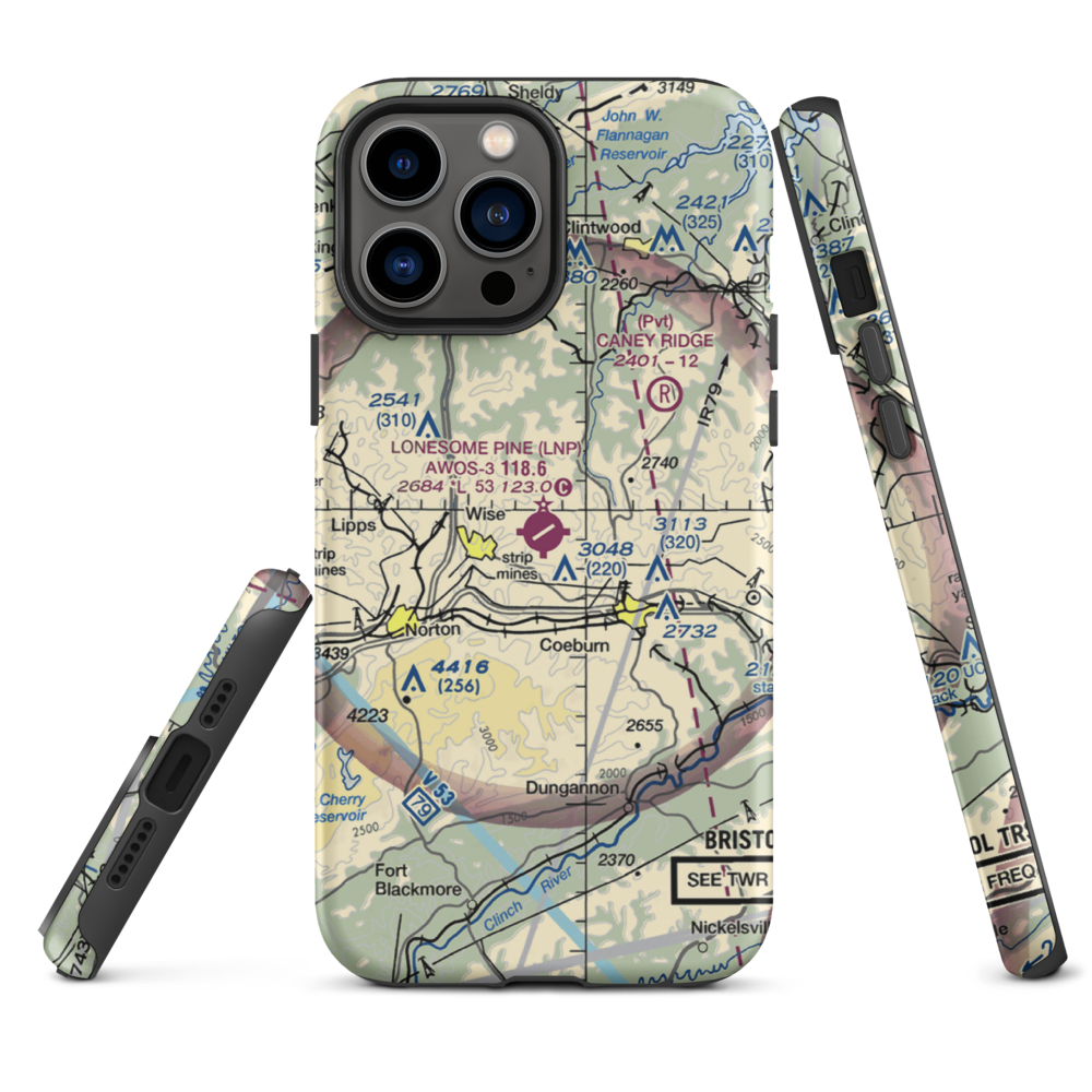 Lonesome Pine Airport (LNP) VFR Sectional  Tough iPhone Case iPhone 13 Pro Max model shown