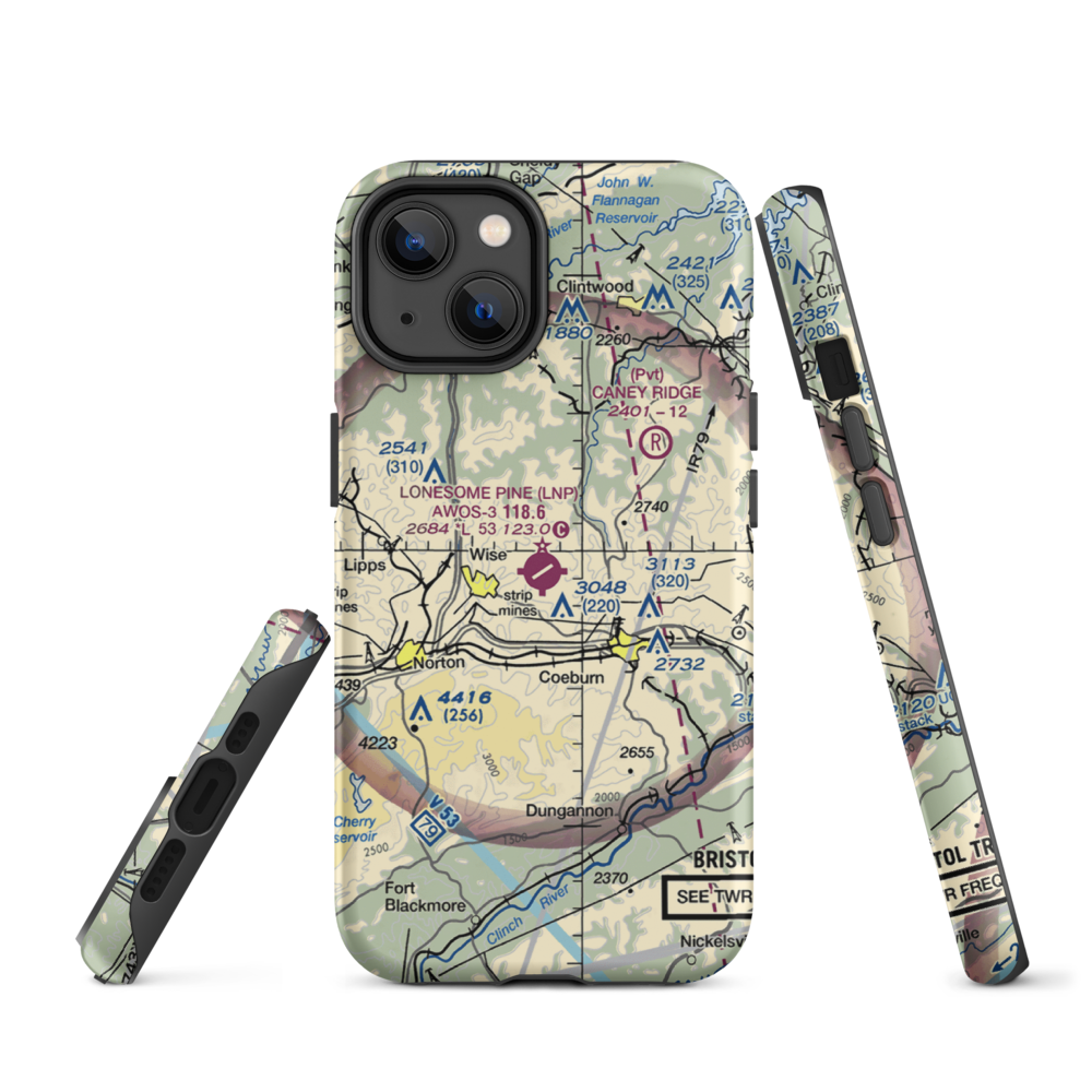 Lonesome Pine Airport (LNP) VFR Sectional  Tough iPhone Case iPhone 14 model shown