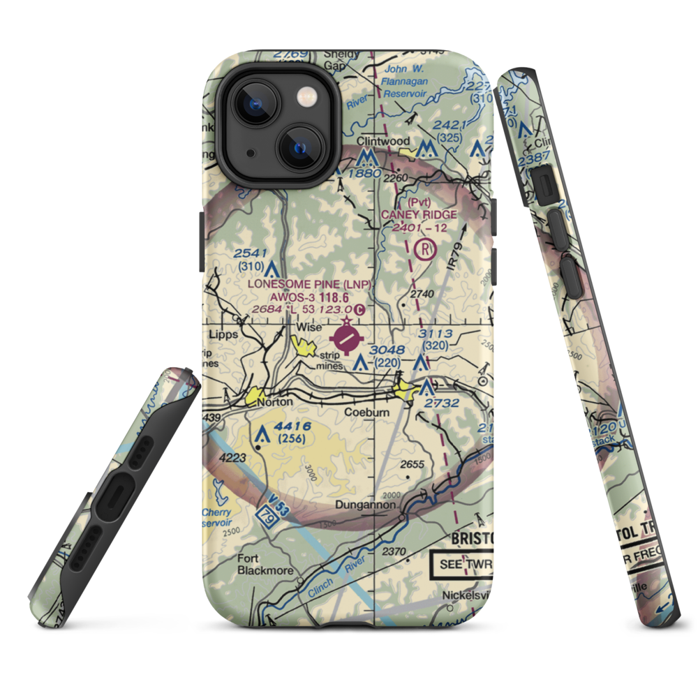 Lonesome Pine Airport (LNP) VFR Sectional  Tough iPhone Case iPhone 14 Plus model shown